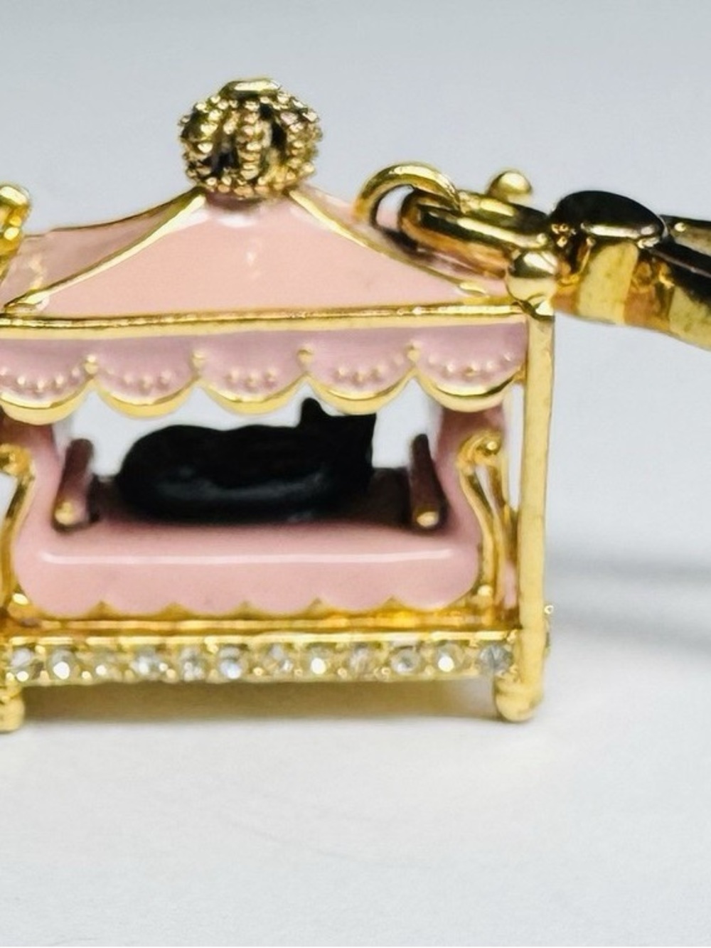 Pink Enamel Canopy Bed Charm with Gold-Tone Accents